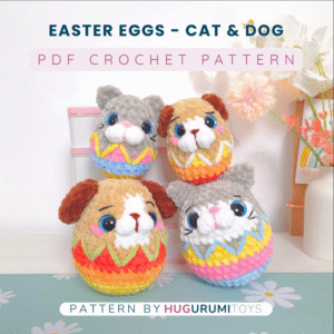 cat & dog easter eggs pdf crochet amigurumi pattern 4 in 1 2 no sew 2 low sew